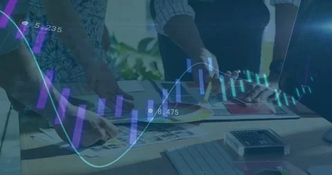 Design team placing sheet, comparing swatches, marking pencil under chart Stock Footage 334115724