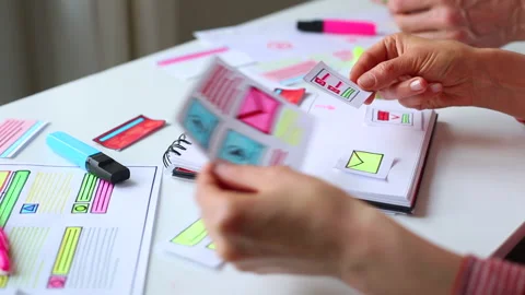The design team is planning web site applications at the workplace.  Stock Footage 132085777