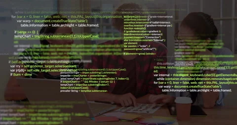 Design team tapping trackpad, pointing swatches, scrolling code overlay, merging Stock-Footage 309895441