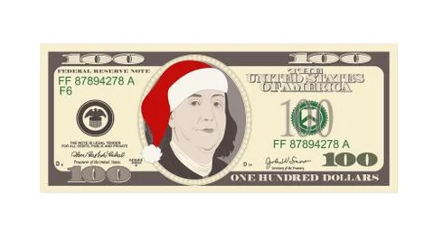 Design template 100 Dollars Banknote with Santa red hat. Stock Illustration