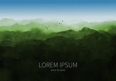 Design template with misty green forest mountains and place for your text Illustrazione stock
