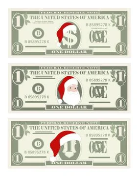 Design template one Dollar Banknotes with Santa Claus and red hat. Stock Illustration