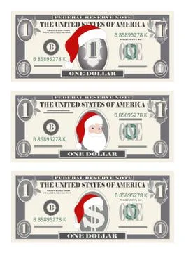 Design template one Dollar Banknotes with Santa Claus and red hat. Stock Illustration