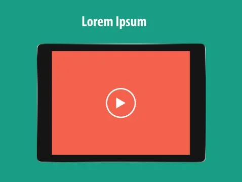 Design template Realistic black computer tablet with red screen and white play Illustrazione stock