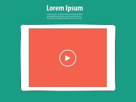 Design template Realistic white computer tablet with red screen and white play Illustrazione stock