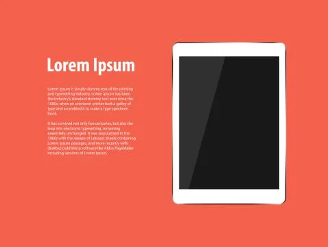 Design template with realistic white tablet pc on dark red background. Eps 10 Stock Illustration