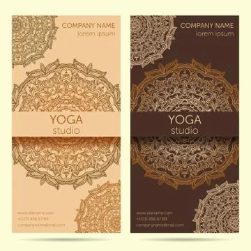 Design template for yoga studio with mandala ornament background Stock Illustration