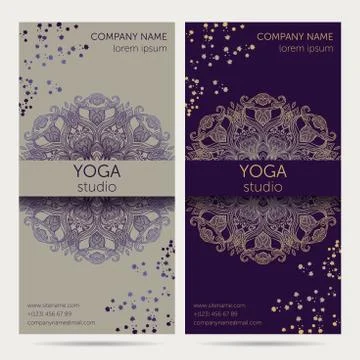 Design template for yoga studio with mandala ornament background. Stock Illustration