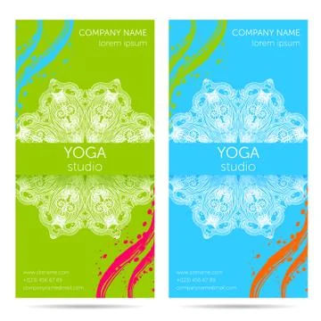 Design template for yoga studio with mandala ornament background. Stock Illustration