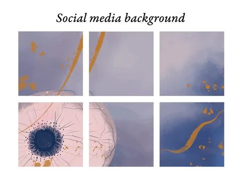 Design templates for social media posts of watercolor floral motifs in blue.. Illustrazione stock