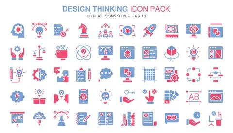 Design Thinking flat two color icon set.Vector illustration Stock Illustration
