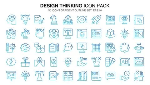 Design Thinking gradient outline icon set.The collection includes of busine.. 库存插图