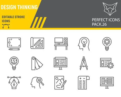 Design thinking line icon set, ideation collection, vector sketches, logo Stock Illustration