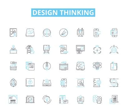 Design thinking linear icons set. Ideation, Prototyping, Empathy, Iteration 스톡 일러스트