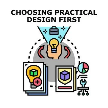 Design thinking process choosing practical solutions first Stock Illustration