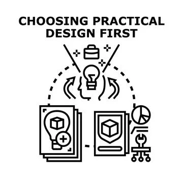 Design thinking process choosing practical solutions first Illustrazione stock