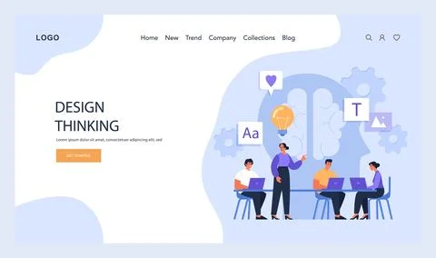 Design Thinking process illustration. Team collaborates on creative solutions, 스톡 일러스트