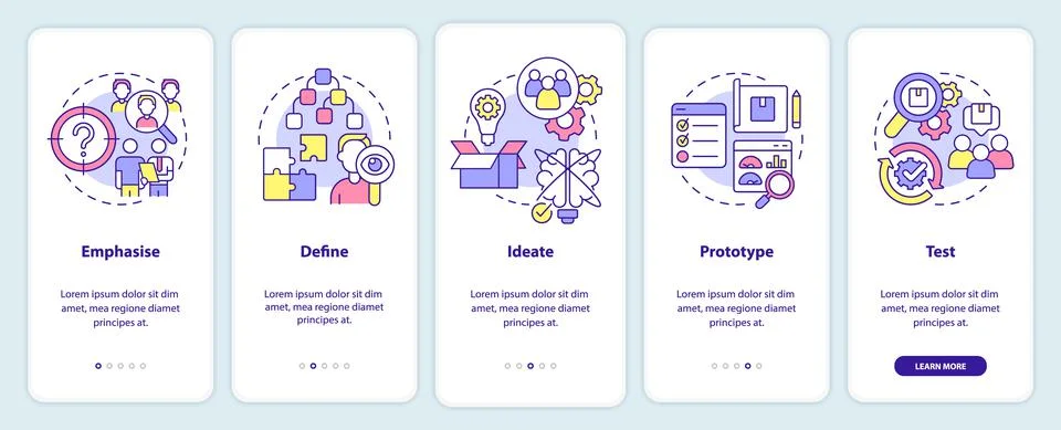 Design thinking process onboarding mobile app screen Stock Illustration