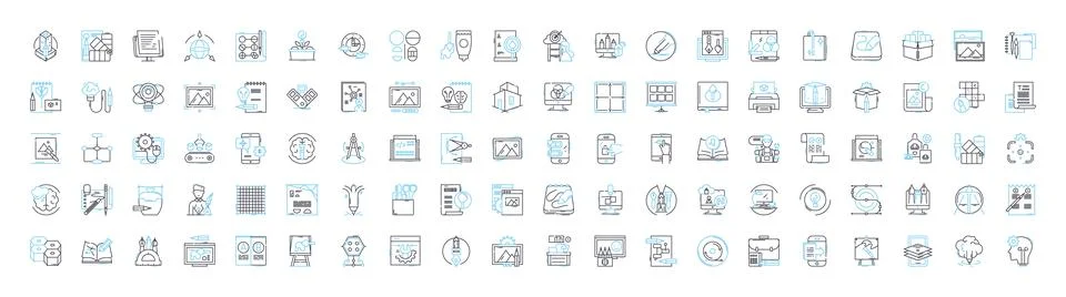 Design thinking vector line icons set. Design, Thinking, Ideation, Creativity Illustrazione stock