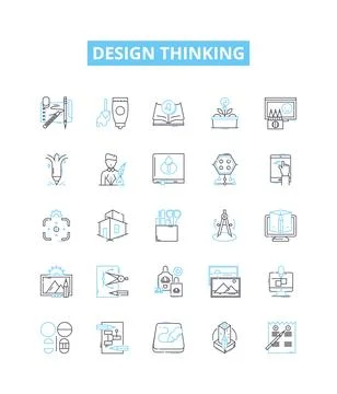 Design thinking vector line icons set. Design, Thinking, Ideation, Creativity Illustrazione stock