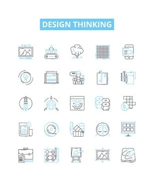 Design thinking vector line icons set. Design, Thinking, Ideation, Creativity Illustrazione stock