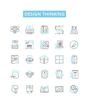 Design thinking vector line icons set. Design, Thinking, Ideation, Creativity Illustrazione stock
