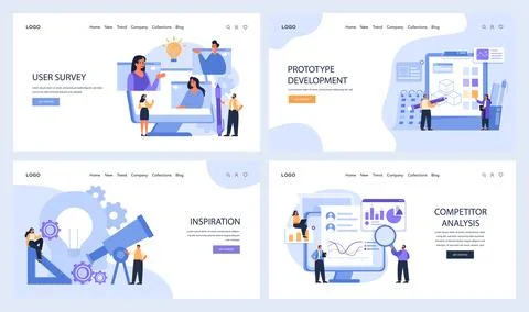 Design Thinking web or landing set. Digital stages from user survey 스톡 일러스트