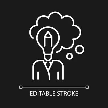 Design thinking white linear icon for dark theme Illustrazione stock
