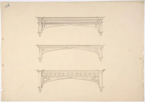 Design for Three Gothic Pediments early 19th century Anonymous, British, 19.. Stock Photos