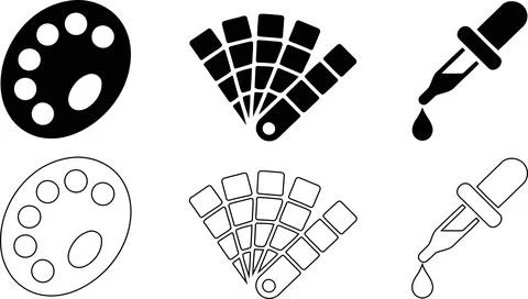 Design Tool Icon Set, Paint Palette Color Swatch Fan and Dropper Pipette Sy.. Stock Illustration