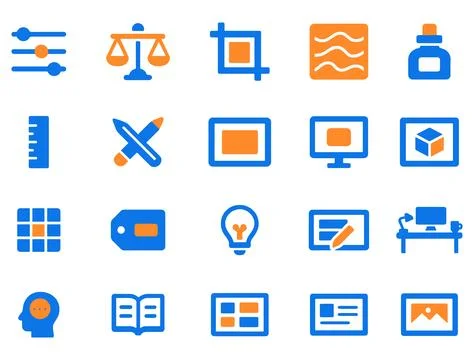 Design tools and elements with creative resources flat icon set for busines.. 스톡 일러스트