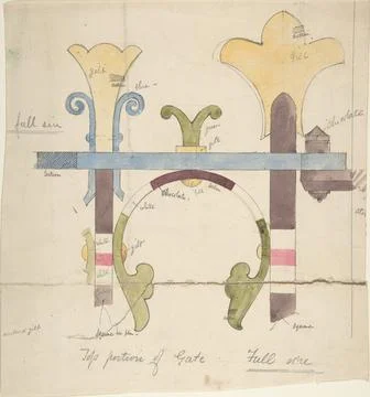 Design for Top Portion of a Gate, Full-Size ca. 1880 Attributed to Richards.. Illustrazione stock