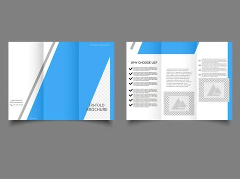 Design tri-fold template with blue and gray elements 库存插图