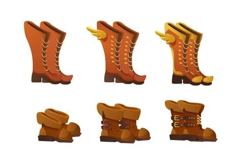 Design ui set of boots and shoes for game, flat vector illustration isolated. Stock Illustration