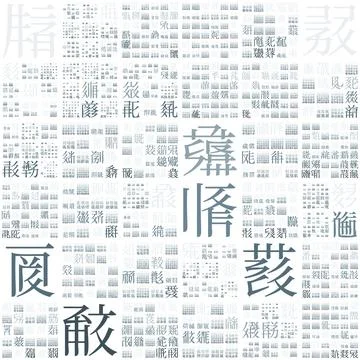 . Design using random characters of old Tangut alphabet. Gradiented matrix .. Stock Illustration