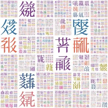 . Design using random characters of old Tangut alphabet. Gradiented matrix .. Stock Illustration