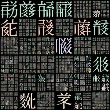 . Design using random characters of old Tangut alphabet. Gradiented matrix .. Stock Illustration