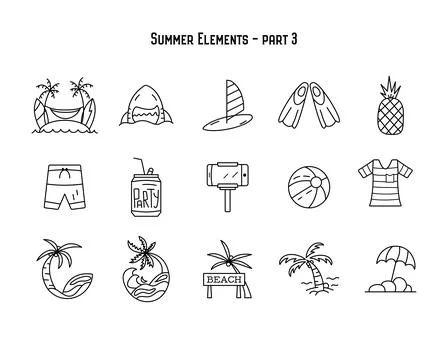 Design of various summer symbolsand elements isolated. Part 3 Stock Illustration