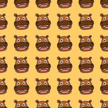 Design vector cute hippo cartoon seamless pattern for wallpaper or background Stock Illustration