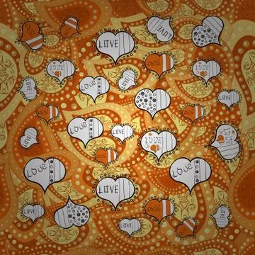 Design. Vector. Flat elements. Doodles yellow, white and orange on colors. Nice 库存插图