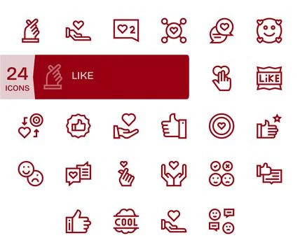 Like Design Vector Icons featuring 24 Display Perfect Bold Line Style Stock Illustration