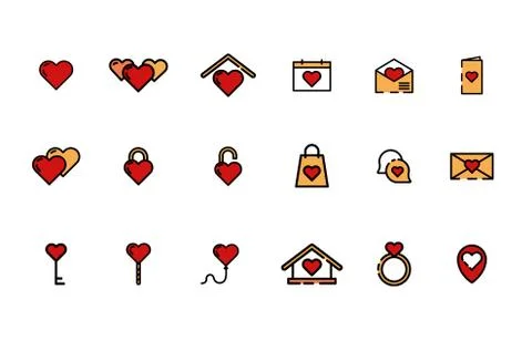 Design of vector icons on the theme of "Valentine's Day". Stock Illustration