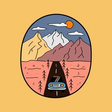 Design vector of mountain camping and street roar Stock Illustration