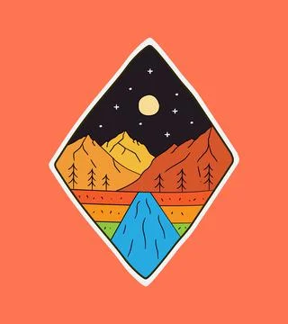 Design vector of mountain outdoor at night for badge design, emblem, T-shirt  Stock Illustration