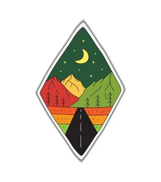 Design vector of mountain outdoor at night for badge design, emblem, T-shirt  Stock Illustration