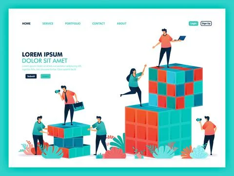 Design vector from rubik , game, teamwork. Collaboration people to solve prob Stock Illustration