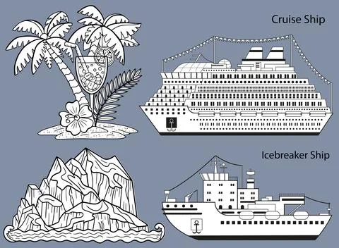 Design vector set of icebreaker ship with iceberg and cruise ship Stock-Illustration