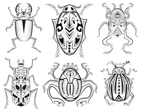 Design vector set with mystic decorated bugs Stock Illustration