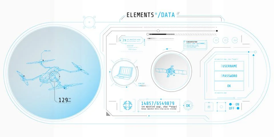 Design of the virtual interface of the drone protection program. Stock Illustration