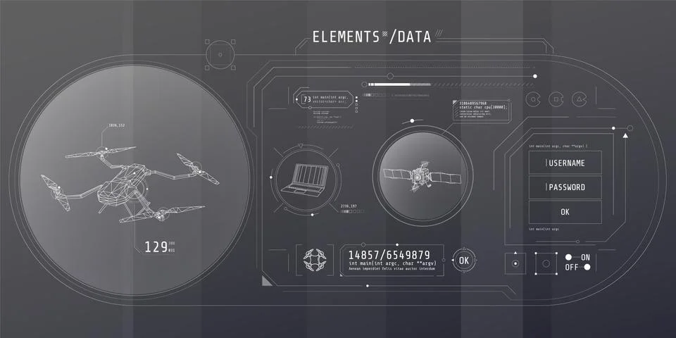 Design of the virtual interface of the drone protection program. Stock Illustration